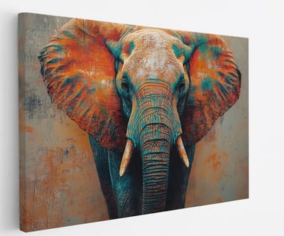 Saammp Canvas Schilderij - Abstract - Olifant - Dieren - 45x30 - Foto op canvas - Wanddecoratie - muurdecoratie Woonkamer - Slaapkamer decoratie - Canvas Print