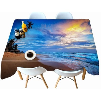 Verdikt Katoen Tafelkleed Zonsondergang Zeegezicht Patroon Eiland Kokosnootboom Rechthoekig / Rond Tafelkleed Voor Bruiloft Picknick Feest 40 X 40CM