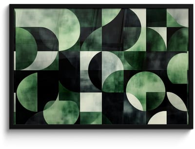 Poster in lijst - Fotolijst 90x60 cm - Posters - Abstract - Groen - Vormen - Posterlijst zwart - Decoratie - Wanddecoratie woonkamer - Muurdecoratie slaapkamer