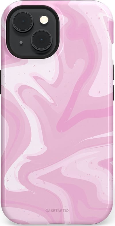 Casetastic hoesje geschikt voor Apple iPhone 15 - MagSafe - Dubbellaagse bescherming - Zoet Roze Marmer - Fashion Case - Lichtroze Wit
