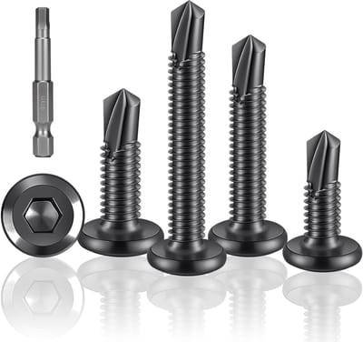 120 stuks zelftappende schroeven, zwart, 5,5 x 16 mm roestvrij staal, platte kop, binnenzeskantschroeven, plaatschroeven, zelftappend voor metaal hout, met binnenzeskantige aandrijving