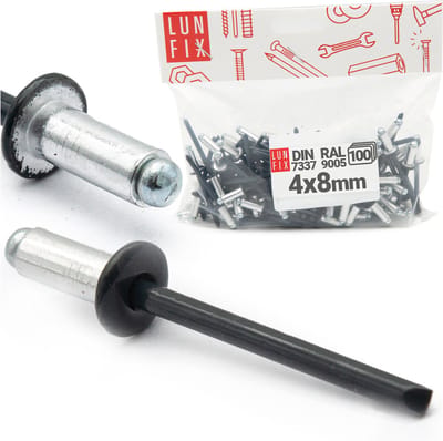 LUN FIX - Aluminium Blindnieten - 4 x 8 mm - 100 Stuks - Staal - Industrie-Standaard DIN7337