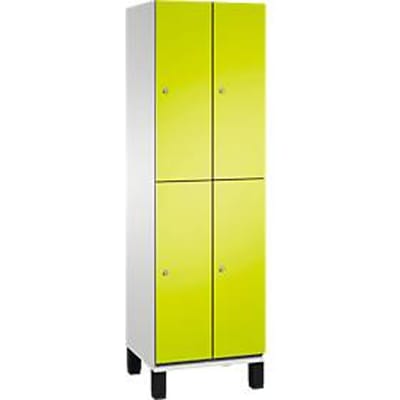 C+P Double-tier locker Cambio, 2 vakken, 4 legborden, op poten, B 600 x D 525 x H 1980 mm, lichtgrijs/kleedgroen