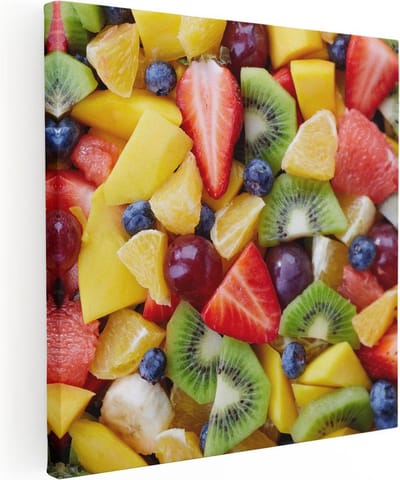 Artaza Canvas Schilderij Fruitsalade - 30x30 cm - Klein - Wanddecoratie Woonkamer - Muurdecoratie Keuken - Schilderijen Op Canvas Fruit
