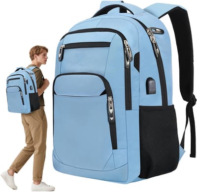 OKWISH Reistassen -Rugzak voor 15,6-inch laptops met grote capaciteit - Inclusief USB-oplader en interne oplaadkabel - Geschikt voor zakenreizen, weekendjes weg en winkelen - Unisex - Polyesterstof - Lichtblauw