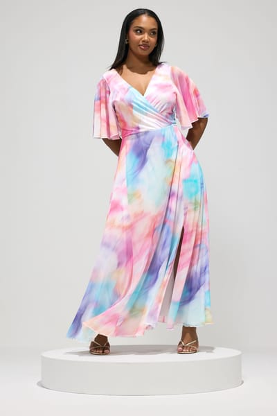 Yours London Witte Wikkeljurk Met Wazige Abstracte Print Size 42