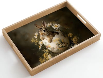 Dienblad hout 50x35 cm - Schootdienblad - Ei - Konijntje - Bloemen - Pasen - Borrelplank rechthoek - Plateau dienbladen