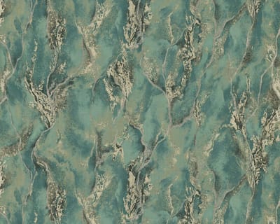 Grafisch behang EDEM 421ST28 vliesbehang hardvinyl warmdruk in reliëf licht gestructureerd in steen look en metalen accenten groen smaragdgroen bruin goud 10,65 m2