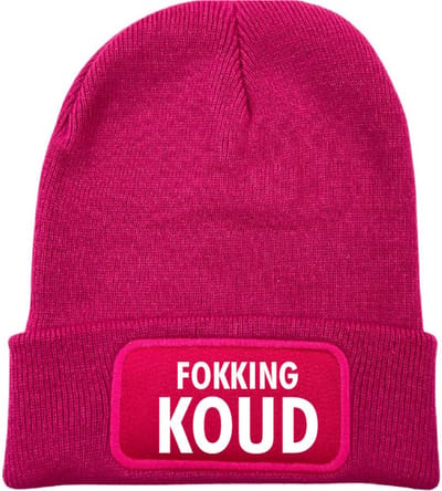 Wintermuts fuchsia | wit - Fokking koud- soBAD. | Unisex | Skimuts | Muts | Kou | met grappige tekst | Winter | Beanie
