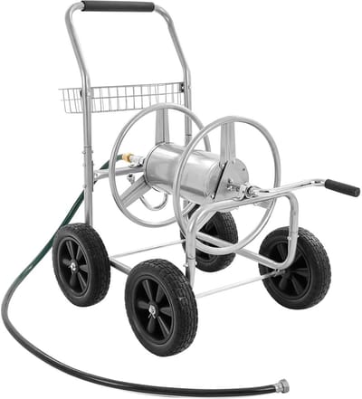 Slanghaspelwagen - Slangenkar - Tuinonderhoud - Grote capaciteit - 250 voet - Zilver