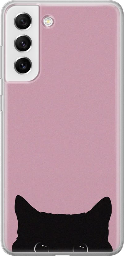 Hoesje geschikt voor Samsung Galaxy S21 FE - Zwarte kat - Soft Case - TPU - Print - Roze - Mooie Telefoonhoesjes