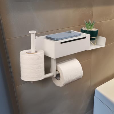 Unyqoos ® Multifunctionele WC-rolhouder met Praktische Plank en Opslagopties in Roestvrij Staal