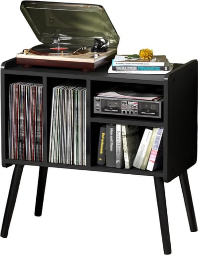 SNJY® Platenspeler Meubel - Platenspeler Kast - LP Houder - Platenhouder - 36,6D x 66B x 64H cm - Zwart