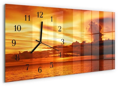 Tulup Wandklok - West Wandklok Glas Decoratie - 60x30 cm - Oranje Gekleurde Glazen Klok - Zwarte Handen - Rechthoekige Wandklok - Moderne Wandklok Glas - Wandklok Glas Decoratie