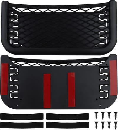 Famanu – Universeel zelfklevend elastisch auto-opbergnet set van 2, nettas voor kofferbak en interieur voor zonnebril telefoon en documenten