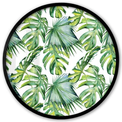 Poster in lijst Rond - Fotolijst 40x40 cm - Posters - Bohemian - Bladeren - Bloemen - Tropisch - Ronde posterlijst zwart - Decoratie - Wanddecoratie woonkamer - Muurdecoratie slaapkamer