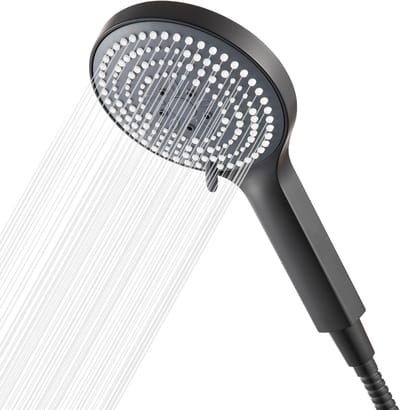 Handdouche met 6 Massage Levels en Waterbesparing, Flexibele Slang van 1.6m, Grote Diameter van 130mm, Zwart