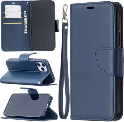 MobyDefend Hoesje - Geschikt voor iPhone 12 / iPhone 12 Pro - Wallet Book Case Met Koord - Blauw