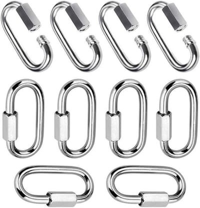 Set van 10 RVS Carabiners met Schroefsluiting voor Veilig Verbinden en Bevestigen van Touwen, Haken en Kettingen