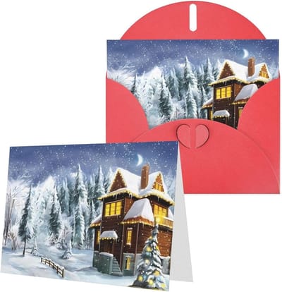Kerstkaarten Set - Wenskaarten Winter - Geleentheden Vieren - Parelmoer Papier - 10x15 cm - Rood