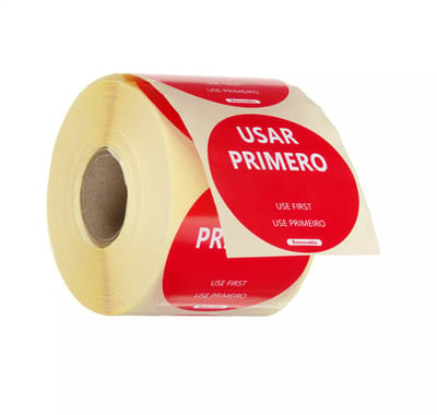 HENDI Voedselveiligheidsstickers, multifunctioneel, eenvoudig verwijderbaar, â€œEERST GEBRUIKENâ€, HENDI, Rood, 500 st., âŒ€50mm
