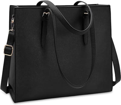 Dameshandtas - Grote Zwarte Leren Shopperschoudertas | 15,6" Laptoptas voor Werk/School | Stylish Werktas met Veel Ruimte