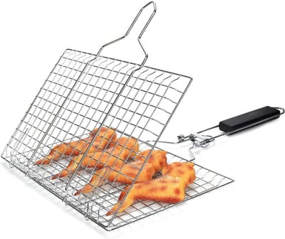 TOVBMUP Opvouwbare barbecuemand - roestvrij staal - inclusief borstel en tas