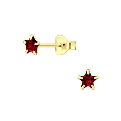 Joy|S - Zilveren petit ster oorbellen - 4 mm - zirkonia rood - gold plated - kinderoorbellen