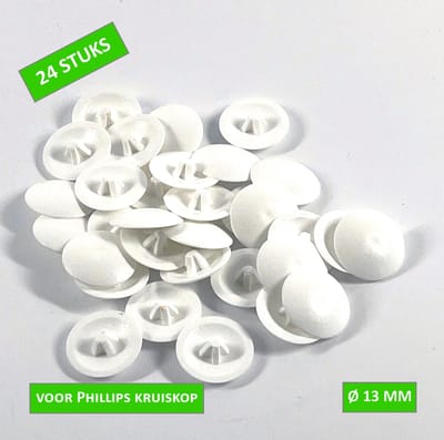 TQ4U Afdekkap voor Kruiskop schroef - Ø 13 mm - Kunststof - Wit - 24 stuks