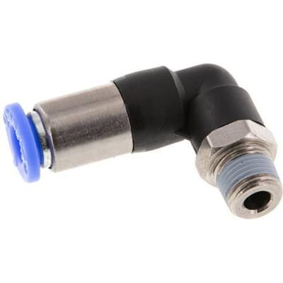 6mm & R1/8'' Zelfsluitende L-insteekkoppeling Vernikkeld messing/PBT buitendraad 0-10 bar [2 Stuks]