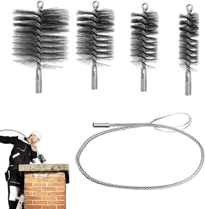 Set van 5 Schoonmaakborstels voor Kachelpijpen, Schoorsteen, Ketel en Open Haard - Ideaal voor Grondige Reiniging en Onderhoud
