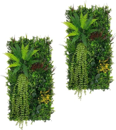 x2 Kunstmatige Planten Wand Panelen 50x100cm Alina Levend Bladeren Groenplant Tegels, Binnen/Buiten, Weer/UV-Bestendig, Kunsthaag, Privacy Achtergrond, Tuin Woondecoratie, Snap & Lock Bevestigings