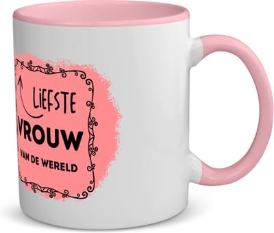 Akyol - liefste vrouw van de wereld koffiemok - theemok - roze - Vriend/vriendin - de liefste vrouw - valentijnsdag - verjaardag - cadeautje voor vriendin - kado - geschenk - 350 ML inhoud