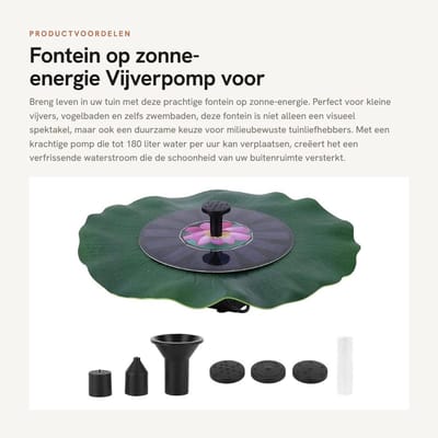 Dailygoods - Fontein op zonne-energie - Vijverpomp voor tuin - Drijvende decoratie - Groen - Ideaal voor vijver en vogelbad - Eco-vriendelijk