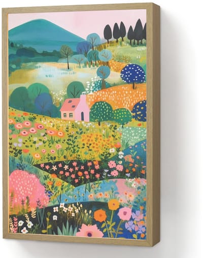 Wandlamp 40x60 cm - Oplaadbaar - Heuvellandschap - Fantasierijk - Kleurcontrasten - Wandlampen binnen woonkamer - Slaapkamer lamp - Decoratieve nachtlamp - Vloerlamp draadloos