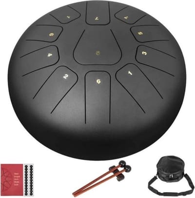 TADES® Handpan - Tongdrum - Tonguedrum - Drum - Hangdrum - Meditatie - Klanktherapie - Zwart - 25CM - Staal