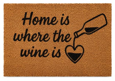 HEM Deurmat Home Is Where The Wine Is – Kokosmat 59x39 cm – Antislip PVC Onderzijde – Wijn Thema – Entree Mat – Inclusief HEM Microvezeldoekje