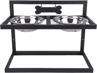 Voerbak Stand - Honden Voerbak - Comfortabel Eten - Verstelbare Hoogte - 45 x 34 x 7 cm - Zilverkleurig