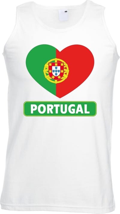 Portugal singlet shirt/ tanktop met Portugese vlag in hart wit heren S