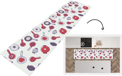 Keukenloper - Loper keuken - Patroon - Koken - Pan - Eten - 200x50 cm - Keukenloper vinyl