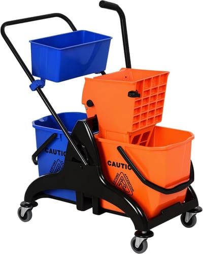 Professionele Schoonmaakwagen met Dubbele Emmer en Wringer voor Vloerreiniging