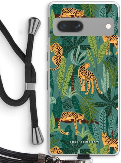 Case Company® - Hoesje met koord geschikt voor Google Pixel 7 hoesje met Koord - Luipaard 2 - Telefoonhoesje met Zwart Koord - Bescherming aan alle Kanten en Over de Schermrand