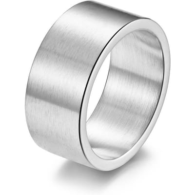 10mm Brede Minimalistische Binnen- en Buitenkant Vlakke Matte Geborstelde Titanium Stalen Ring Retro Zilver Trendy Herenring 7# gray