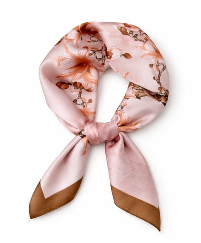Dames Haarsjaal - Neksjaal - Vierkant 70x70 cm - Magnolia Bloesem - Roze - Feestelijke sjaal - Gebloemde sjaal