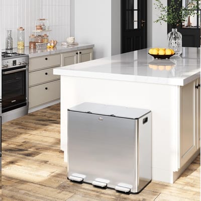 60L RVS Prullenbak met 3 Compartimenten - 3X20L - Pedale Prullenbak met Geurdichte Afsluiting - Afvalscheiding voor Keuken, Kantoor & Horeca