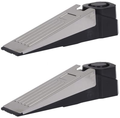 2x Zwarte anti inbraak deurstoppers/deurwiggen met alarm 16 cm - 100 dB - Huisbeveiliging - Beveiligingsysteem - Anti-inbraak alarmen - Deurstoppers/deurwiggen