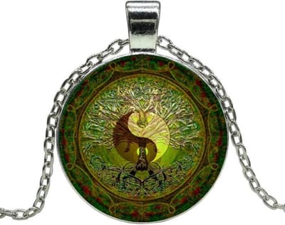 Fako Bijoux® - Ketting - Cabochon - Yin Yang - Groen