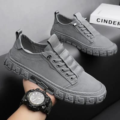 Herenschoenen Ice Silk Canvas Schoenen voor Heren Nieuwe Ademende Sport Casual Schoenen Slip-on Heren Sneakers Platform Gevulkaniseerde Loafers 39 gray