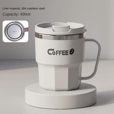 Tasse Isolée, Tasse à Eau en Acier Inoxydable 304, Ménage avec Couvercle, Mug Anti-Chute, Tasse de Bureau, Tasse à Cola de Dortoir 400ML