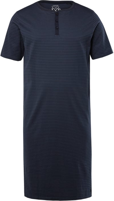 JP 1880 - Heren - Nachthemd Henley strepen - Navy blauw - Maat 5XL